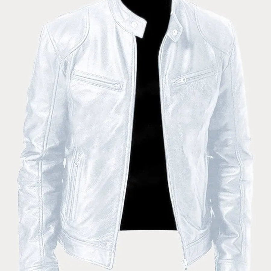 Leather Jacket with Zip Pockets Men