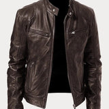 Leather Jacket with Zip Pockets Men