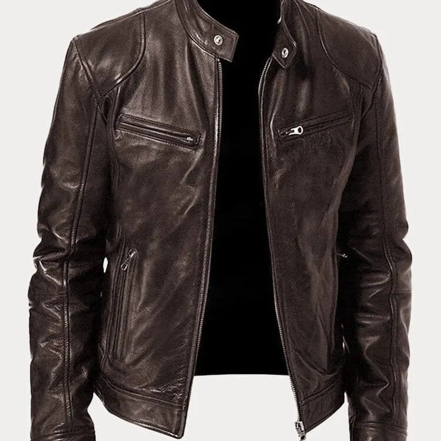Leather Jacket with Zip Pockets Men