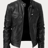 Leather Jacket with Zip Pockets Men