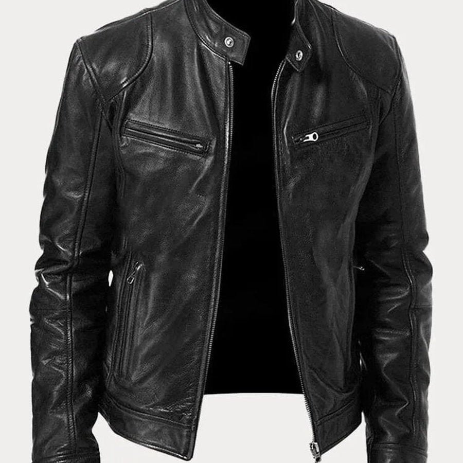 Leather Jacket with Zip Pockets Men