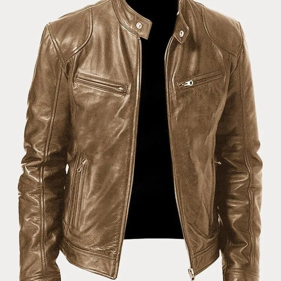Leather Jacket with Zip Pockets Men