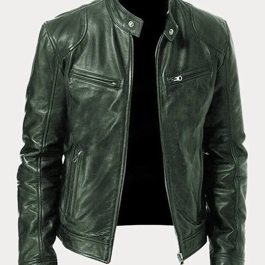 Leather Jacket with Zip Pockets Men