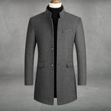 Longline Overcoat with Stand Collar and Button-Front