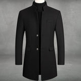Longline Overcoat with Stand Collar and Button-Front