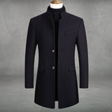 Longline Overcoat with Stand Collar and Button-Front