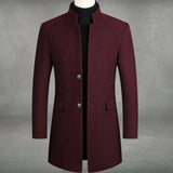 Longline Overcoat with Stand Collar and Button-Front