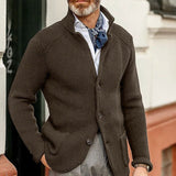 Textured Knit Button Cardigan with Stand Collar