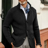 Textured Knit Button Cardigan with Stand Collar