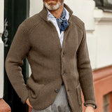 Textured Knit Button Cardigan with Stand Collar