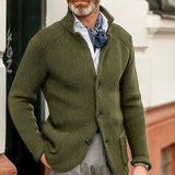 Textured Knit Button Cardigan with Stand Collar