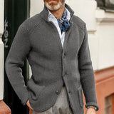 Textured Knit Button Cardigan with Stand Collar