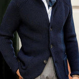 Textured Knit Button Cardigan with Stand Collar