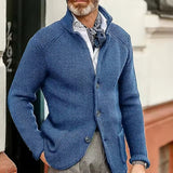Textured Knit Button Cardigan with Stand Collar