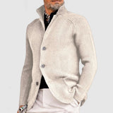 Textured Knit Button Cardigan with Stand Collar