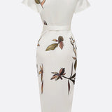 Floral Wrap Midi Dress with Tie Waist and V-Neck