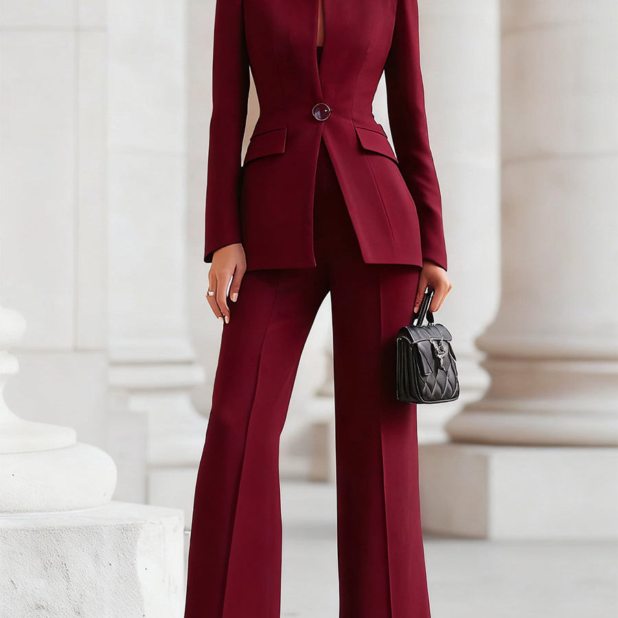 Tailored Blazer Suit Set with Flared Pants