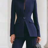 Tailored Blazer Suit Set with Flared Pants