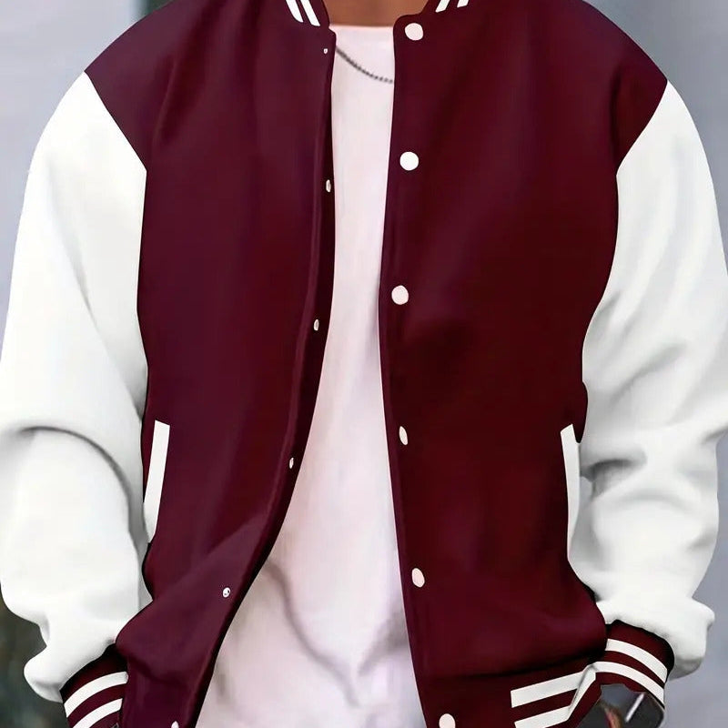 Varsity Jacket with Snap-Button and Ribbed Trim