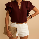 V-Neck Blouse with Ruffle Sleeves