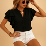 V-Neck Blouse with Ruffle Sleeves