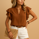 V-Neck Blouse with Ruffle Sleeves