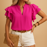 V-Neck Blouse with Ruffle Sleeves