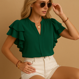 V-Neck Blouse with Ruffle Sleeves