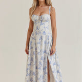 Corset Midi Dress with Sweetheart Neckline and Side Slit