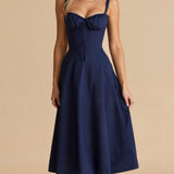 Corset Midi Dress with Sweetheart Neckline and Side Slit
