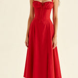 Corset Midi Dress with Sweetheart Neckline and Side Slit