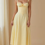 Corset Midi Dress with Sweetheart Neckline and Side Slit