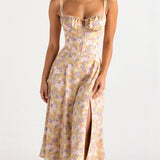Corset Midi Dress with Sweetheart Neckline and Side Slit