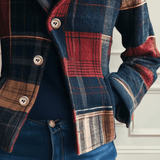 Plaid Patchwork Jacket with Button Front and Lapel Collar