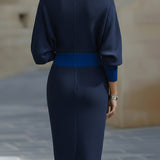 Bodycon Midi Dress with Cowl Neck and Batwing Sleeve