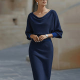 Bodycon Midi Dress with Cowl Neck and Batwing Sleeve