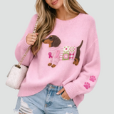 Knit Dog Patch Sweater with Crew Neck