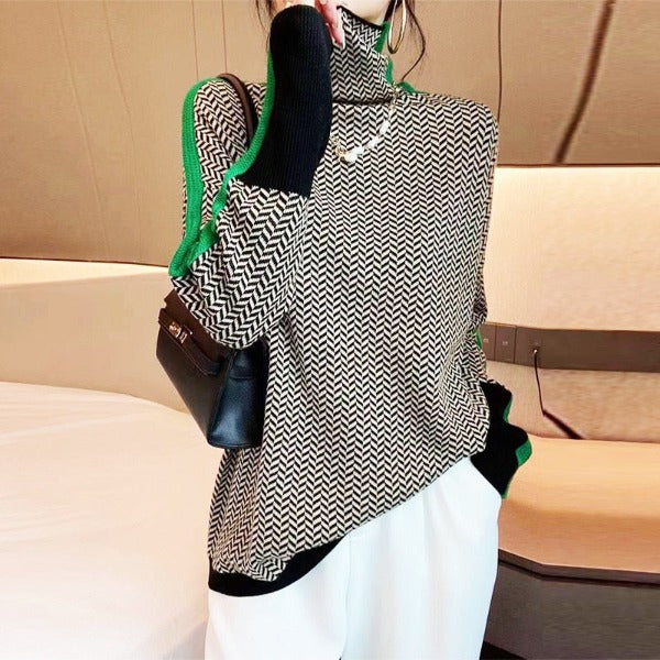 Contrast Sleeve Turtleneck Sweater