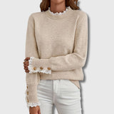 Lace Trim Knit Sweater with Round Neck