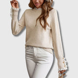 Lace Trim Knit Sweater with Round Neck