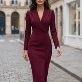 Tailored Blazer Midi Dress with Button Front