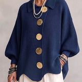 Oversized Button-Front Cardigan with Collar and Balloon Sleeves