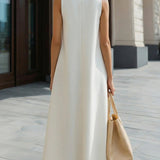 A-Line Maxi Dress with High Neck and Button Detail