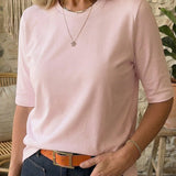 Round Neck Blouse with Half Sleeves and Straight Hem