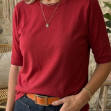 Round Neck Blouse with Half Sleeves and Straight Hem