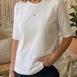 Round Neck Blouse with Half Sleeves and Straight Hem