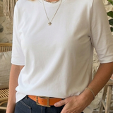 Round Neck Blouse with Half Sleeves and Straight Hem