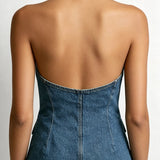 Denim Halter Top with Button Front and Flap Pockets