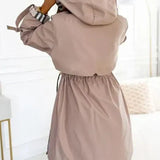 Hooded Trench Coat with Zip Front and Plaid Trim