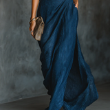 Button-Front Shirt and Wrap Skirt Set with Side Slit
